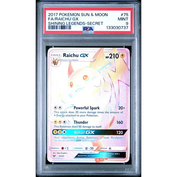 2017 POKEMON SUN & MOON SHINING LEGENDS #75 FA/RAICHU GX | PSA 9 |