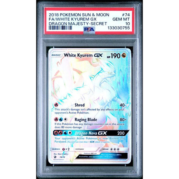 2018 POKEMON SUN & MOON DRAGON MAJESTY #74 FA/WHITE KYUREM GX | PSA 10 |