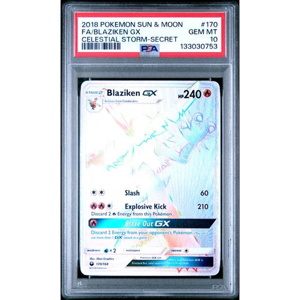 2018 POKEMON SUN & MOON CELESTIAL STORM #170 FA/BLAZIKEN GX | PSA 10 |