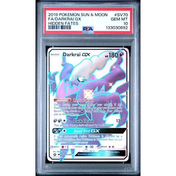 2019 POKEMON SUN & MOON HIDDEN FATES #SV70 FA/DARKRAI GX | PSA 10 |