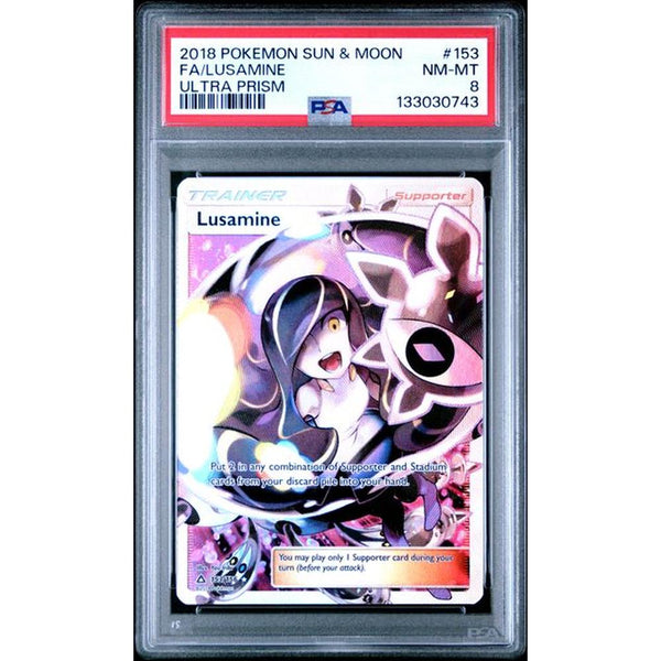 2018 POKEMON SUN & MOON ULTRA PRISM #153 FA/LUSAMINE | PSA 8 |