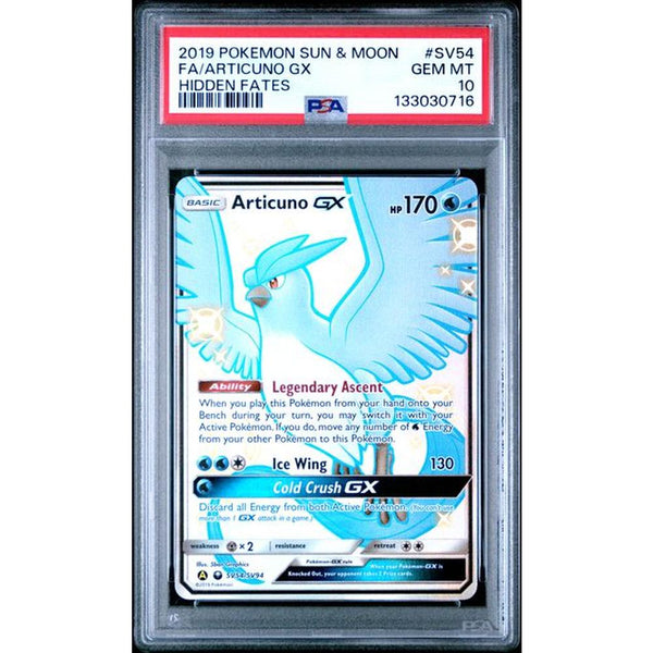 2019 POKEMON SUN & MOON HIDDEN FATES #SV54 FA/ARTICUNO GX | PSA 10 |