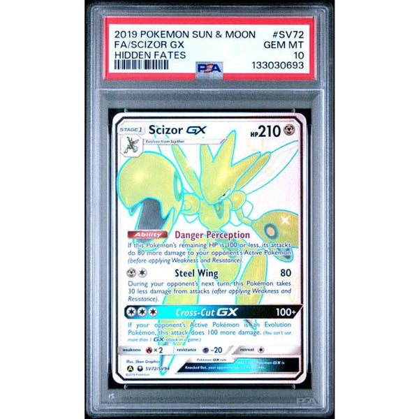 2019 POKEMON SUN & MOON HIDDEN FATES #SV72 FA/SCIZOR GX | PSA 10 |