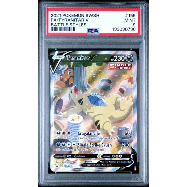 2021 POKEMON SWORD & SHIELD BATTLE STYLES #155 FA/TYRANITAR V | PSA 9 |