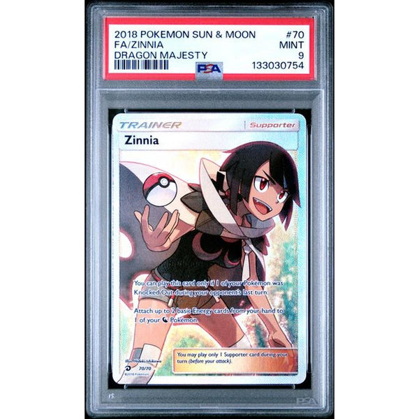 2018 POKEMON SUN & MOON DRAGON MAJESTY #70 FA/ZINNIA | PSA 9 |