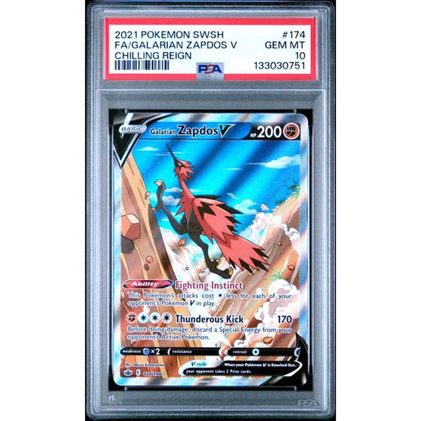 2021 POKEMON SWORD & SHIELD CHILLING REIGN #174 FA/GALARIAN ZAPDOS V | PSA 10 |