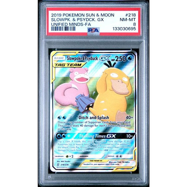 2019 POKEMON SUN & MOON UNIFIED MINDS #218 SLOWPK. & PSYDCK. GX | PSA 8 |