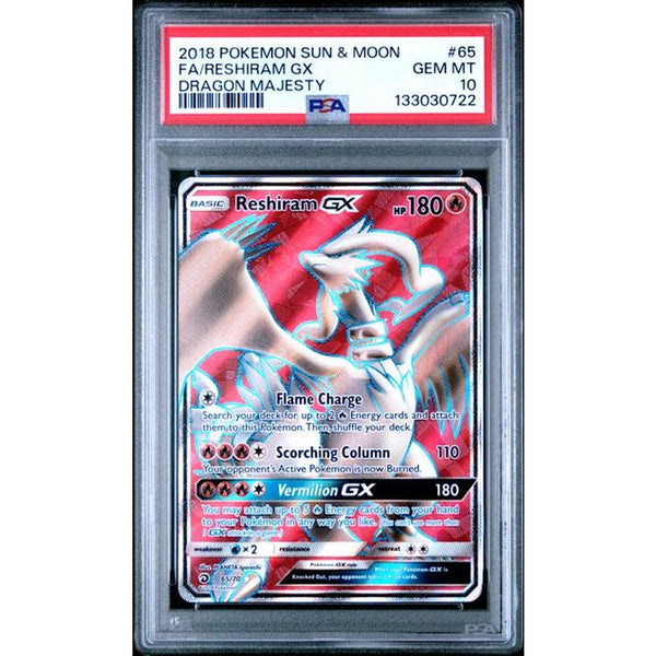 2018 POKEMON SUN & MOON DRAGON MAJESTY #65 FA/RESHIRAM GX | PSA 10 |