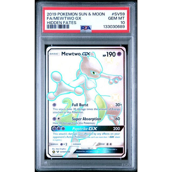 2019 POKEMON SUN & MOON HIDDEN FATES #SV59 FA/MEWTWO GX | PSA 10 |